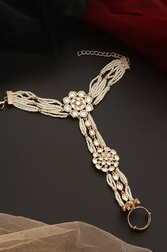 White gold tone polki hath phool