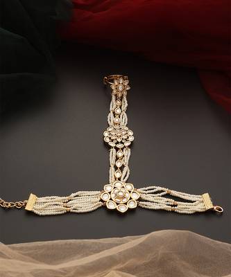 White gold tone polki hath phool 3