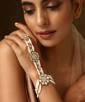 White gold tone polki hath phool 4