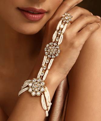 White gold tone polki hath phool 5