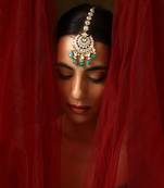 Green gold tone polki maang tikka