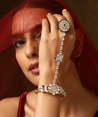 Green gold tone polki hath phool 4