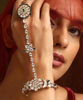 Green gold tone polki hath phool 5