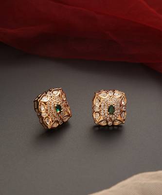 Green gold tone polki stud earrings 2