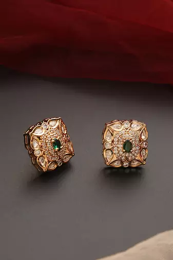 Green gold tone polki stud earrings