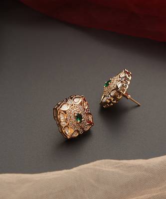Green gold tone polki stud earrings 3
