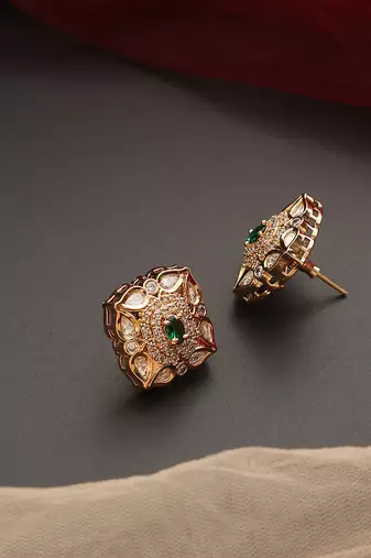 Green gold tone polki stud earrings