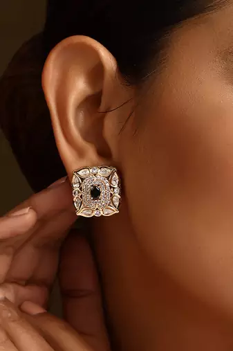 Green gold tone polki stud earrings