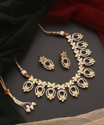 Gold tone polki necklace set 3