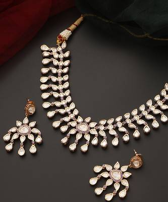 Lavender rose gold tone polki necklace set 2