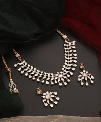 Lavender rose gold tone polki necklace set 3