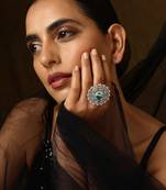 Emerald silver tone zirconia ring