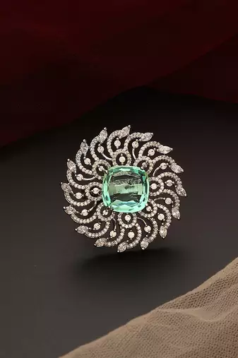 Emerald silver tone zirconia ring