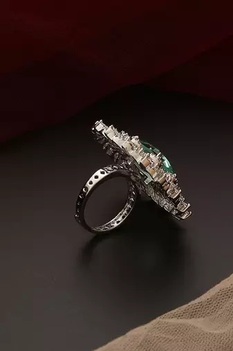 Emerald silver tone zirconia ring