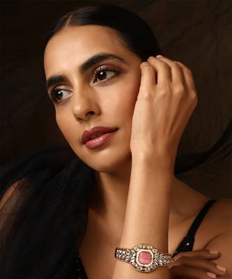 Pink gold tone kundan bracelet 1