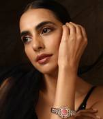 Pink gold tone kundan bracelet