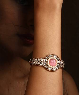 Pink gold tone kundan bracelet 4