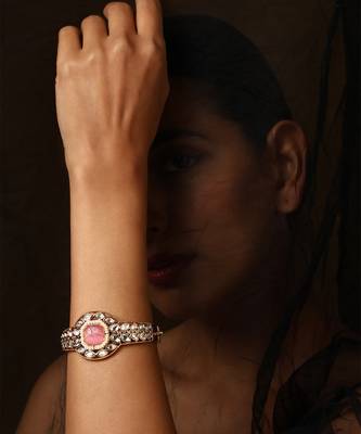 Pink gold tone kundan bracelet 5