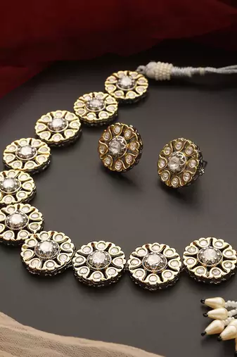 Two tone polki necklace set