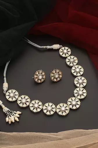 Two tone polki necklace set
