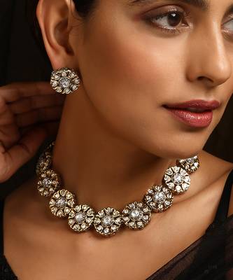 Two tone polki necklace set 5