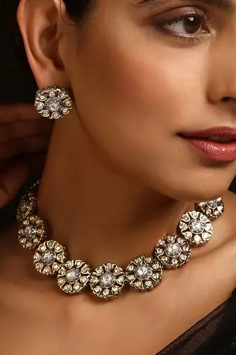 Two tone polki necklace set