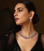 Red silver tone zirconia necklace set