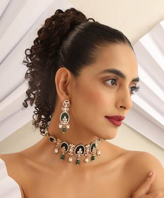 Green gold tone polki choker set 1