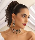 Green gold tone polki choker set