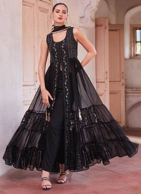 Black georgette sequince embroidery western suit 1