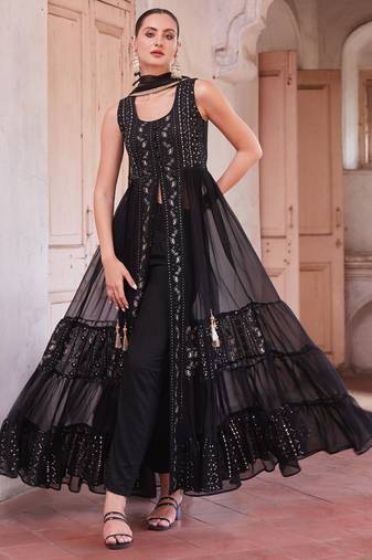 Black georgette sequince embroidery western suit