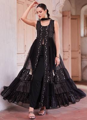 Black georgette sequince embroidery western suit 2