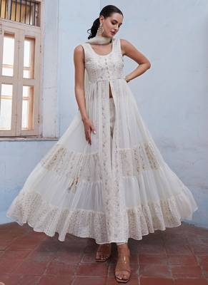 Off white georgette sequince embroidery western suit 1