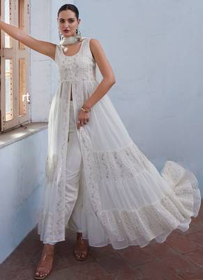 Off white georgette sequince embroidery western suit 2