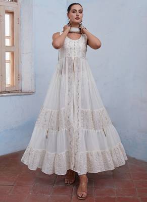 Off white georgette sequince embroidery western suit 3
