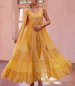 Yellow georgette sequince embroidery western suit