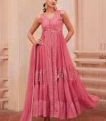 Peach Georgette Anarkali Salwar Suit with Gajri Embroidery - Stitched