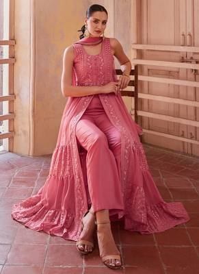 Peach Georgette Anarkali Salwar Suit with Gajri Embroidery - Stitched 3