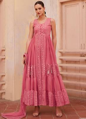 Peach Georgette Anarkali Salwar Suit with Gajri Embroidery - Stitched 4