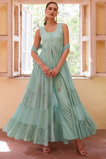 Firozi georgette sequince embroidery western suit