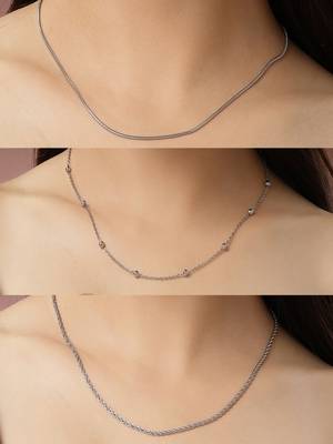 Women set of 3 silver-toned german silver oxidised chain 1