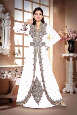 Off-White color Handmade Moroccan Kaftan  with hijjab 1