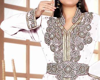 Off-White color Handmade Moroccan Kaftan  with hijjab 2
