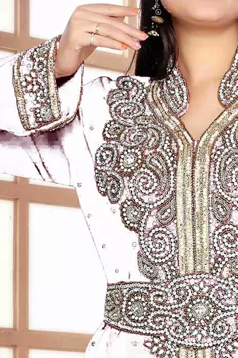 Off-White color Handmade Moroccan Kaftan  with hijjab