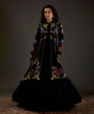 Black embroidered  long jacket 2