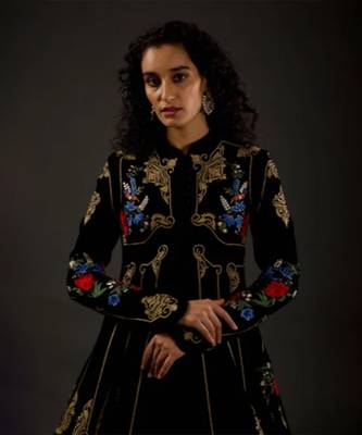 Black embroidered  long jacket 3