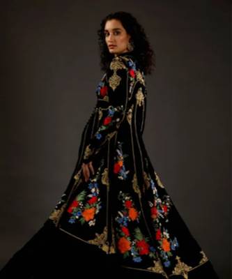 Black embroidered  long jacket 4