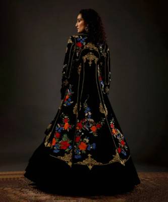 Black embroidered  long jacket 5