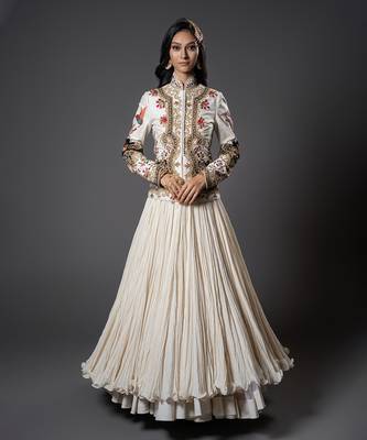 Ivory chanderi silk embroidered jacket 4