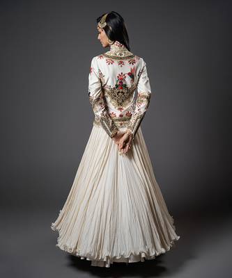 Ivory chanderi silk embroidered jacket 5